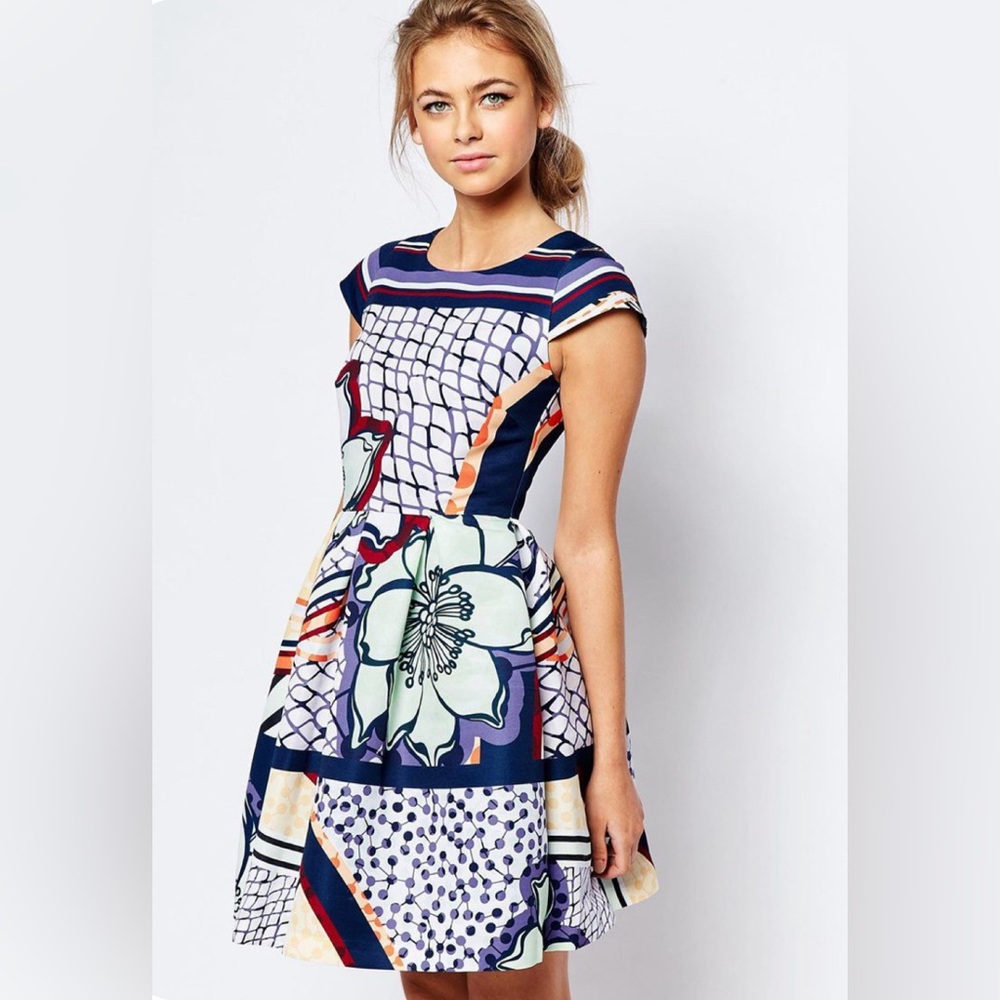 Ted Baker London Printed Skater Dress with Cap Sleeves